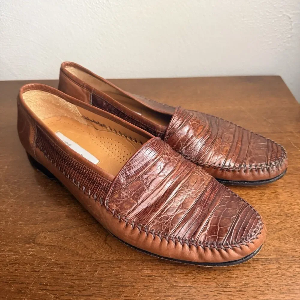 MEZLAN SEBASTIAN Brown Genuine Full Lizard Exotic Mens Sz 9 M Loafer Shoes